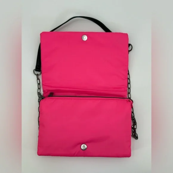 Lug Huddle Quilted Shoulder- Crossbody Bag, Gunmetal Chain Strap Magenta Pink - Picture 15 of 15